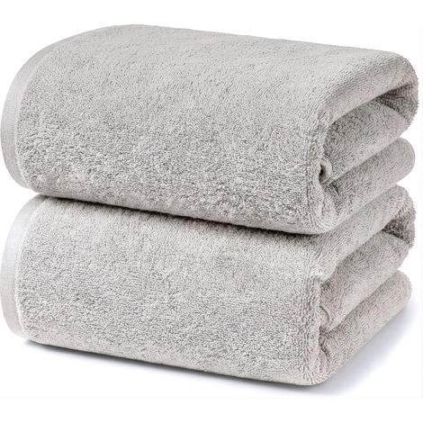 Lot de 2 Draps de Bain 70x140 cm, Serviettes de Douche, Coton Gris (1/5)