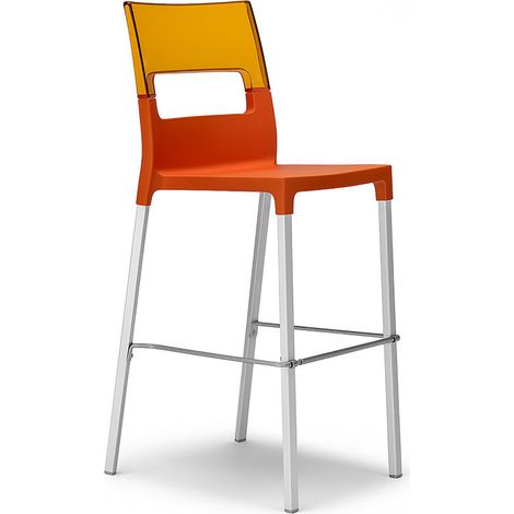 Set 4 Taburetes DIVA Tecnopolímero Asiento Transparente H65cm Diseño Moderno  Color: Naranja