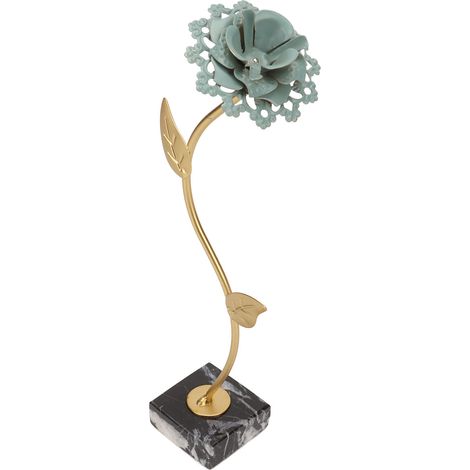 Statue de fleur en métal, sculpture florale exquise avec socle en marbre, décoration de chambre, cadeau de pendaison de crémaillère (1/5)
