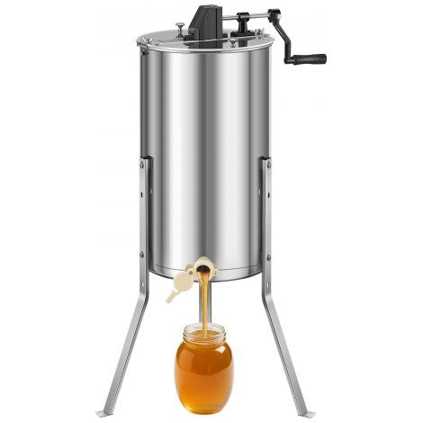 Extractor de Miel Manual de Acero Inoxidable 340 mm Centrífuga Separador de Miel 2 Marcos con Tapa Transparente Soporte Altura Ajustable 30-38 cm Equipo de Extracción de Panal para Apicultura (1/5)