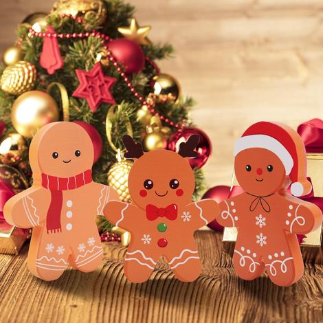Weihnachtsdeko im Lebkuchen-Stil, 3er-Set Holzfiguren für Zuhause, Regal, Schreibtisch oder Tür