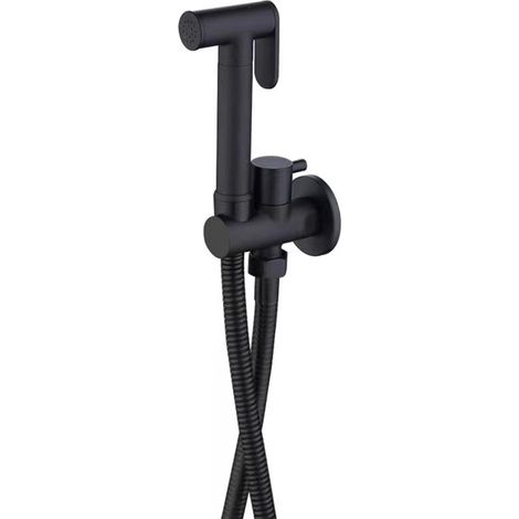 Kit de rociador de bidé para inodoro con manguera y soporte de pared, negro, rociador de bidé portátil de latón para agua fría para higiene personal diaria y limpieza. (1/5)