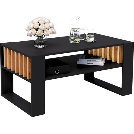 Mesa de centro con listones 90x50 negro/wotan loft (1/5)