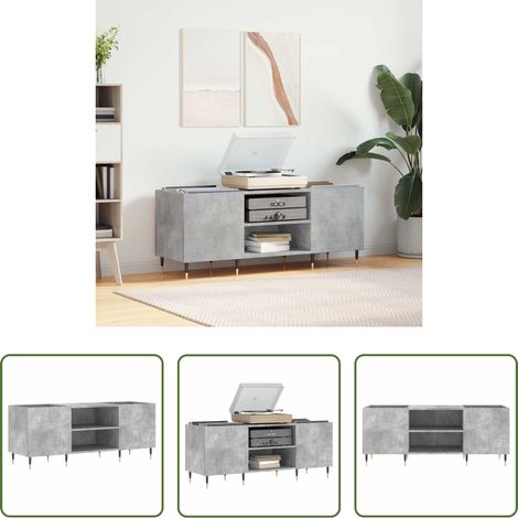 Rangement disques -  Armoire à disques gris béton 121x38x48 cm bois d'ingénierie (1/5)