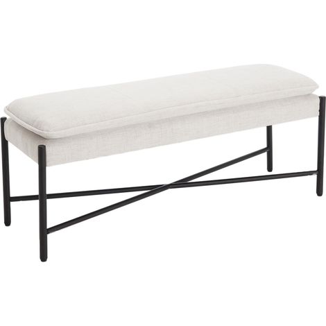 Banco Otomano en Lino Tapizado Asiento de Ventana Escabel Moderno Simple Banco para Dormitorio Sala de Estar Entrada, Beige, Wahson