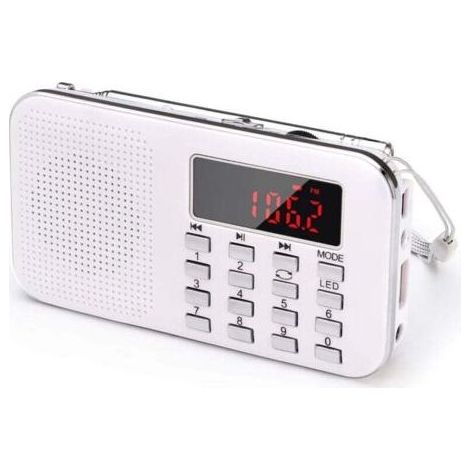 Radio portable, radio FM AM, alimentée par batterie et secteur, MP3, haut-parleur, compatible carte TF/USB, lampe de poche, applicable (blanc) (1/4)