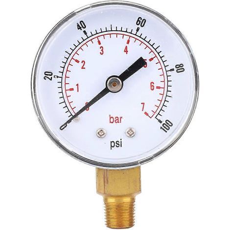 Manomètre à cadran de 50 mm, raccord inférieur 1/8 BSPT pour air, eau, huile, gaz (0-100 PSI 0-7 Bar)