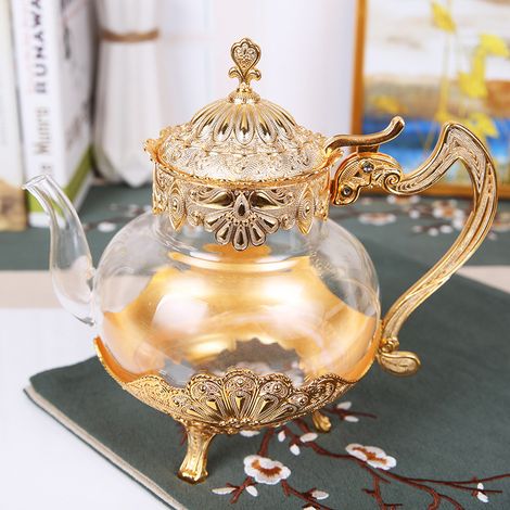 (Or) Mini théière artisanale, pot à vin domestique, pot en verre et métal (1/2)