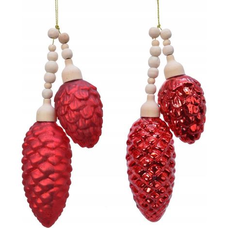 Colgante de árbol de Navidad, piñas rojas, 2 piezas (1/2)