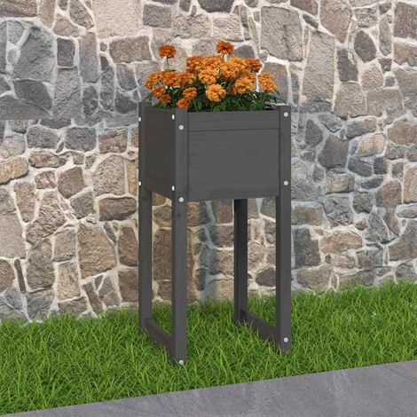 Jardinière Gris 40x40x81 cm Bois massif de pin (1/5)