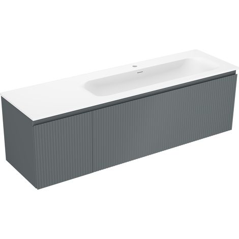 Mexen Rivel armoire de salle de bains 160 cm avec lavabo Vela à droite, 1S, 1D, rainurée, graphite/blanc mat - 91A23-16047-3-BB (1/5)