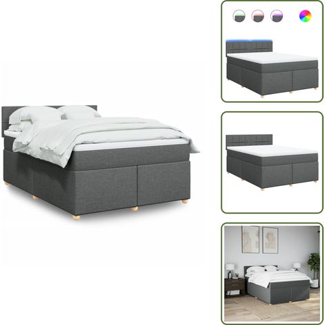 The Living Store Giroletto a Molle con Materasso Grigio Scuro 160x200 cm Tessuto - Materasso a molle insacchettate