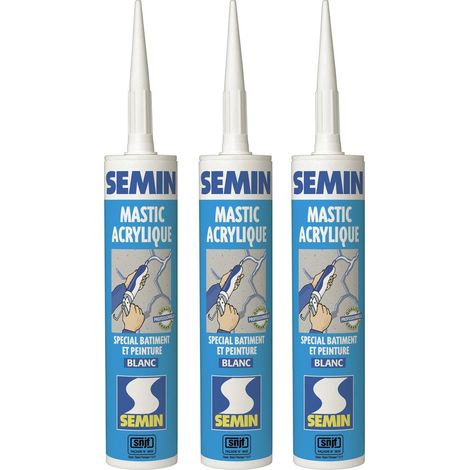 Lot de 3 mastics acrylique blanc pour combler des fissures ou pour réaliser des liaisons entre différents éléments de maçonnerie Semin - intérieur/extérieur - cartouche de 310 ml (1/5)
