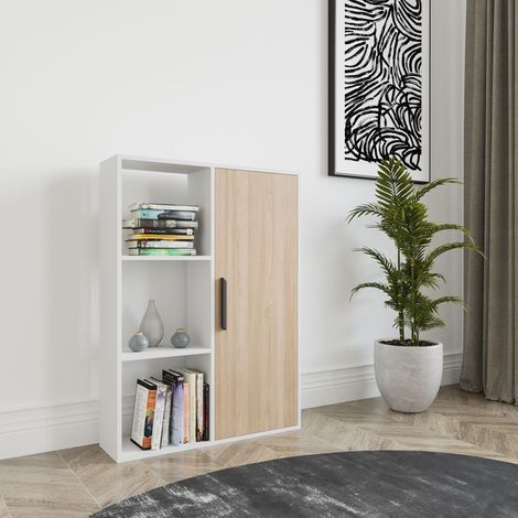 Decorotika Patrick Multipurpose Standard Biblothèque Bookshelf Etager Display Unit With Cabinet - Blanc / Oak (1/3)