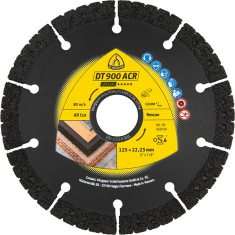 Klingspor DT 900ACR Diamanttrennscheiben, 230 x 3,1 x 22,23 mm 16 Segmente 56 x 3,1 x 10 mm, VG - Vakuumgelötet (1/5)
