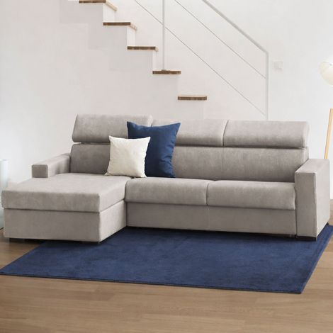 Dmora - Sofá fijo Dcisc, Sofá de esquina, 100% Made in Italy, Sofá de salón con chaise longue, en tela acolchada - Península contenedor izquierda, con reposabrazos delgados, Cm 280x95h85, Tórtola (1/5)