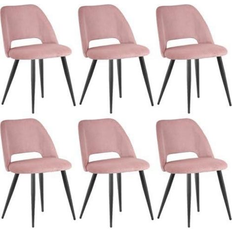 Esszimmerstühle 6er Set Kordsamt gepolstert mit Metallbeinen Rosa (1/5)