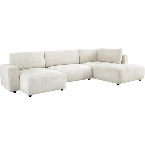 Grande divano angolare sinistro panoramico in tessuto ciniglia beige - CELARO (1/5)