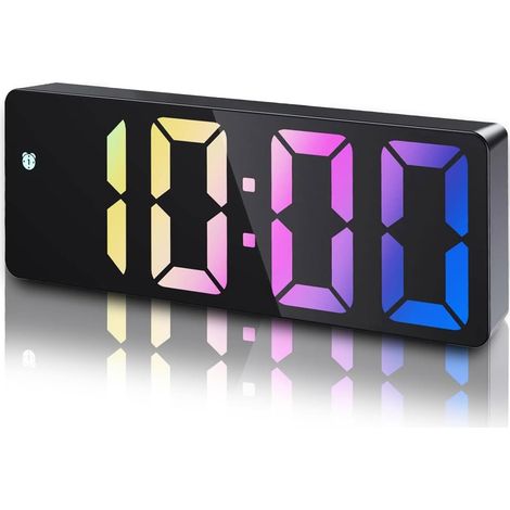 Réveil numérique à miroir LED avec fonction répétition, date, commande vocale et 3 niveaux de luminosité réglables (couleur) (1/5)