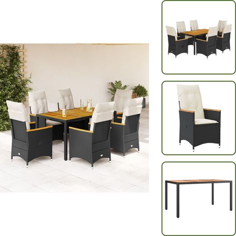 Cojines para jardín - vidaXL Set de comedor de jardín 7 pzas y cojines ratán sintético negro - Asiento reclinable