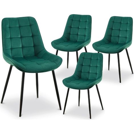 Lot de 4 chaises capitonnées en velours vert SOREN (1/5)