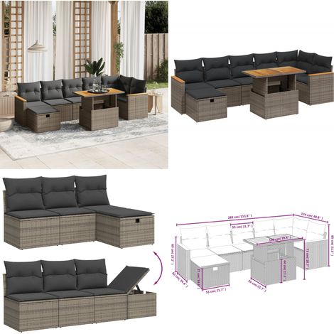 8-tlg. Garten-Sofagarnitur mit Kissen Grau Poly Rattan - Gartenmöbel Set - PE-Rattan Möbel - Outdoor Lounge - Garten Sofa - Gartenset - Home & Living (1/5)
