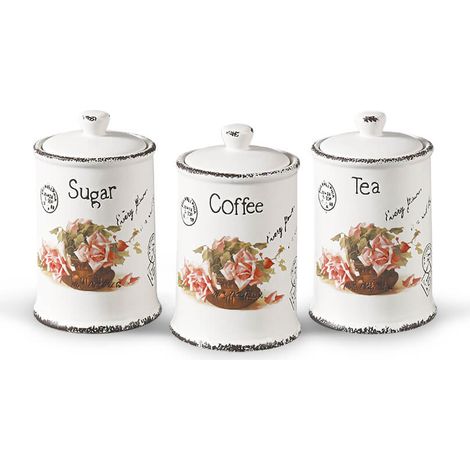 Set di 3 contenitori in ceramica per caffè, tè e zucchero MAESTRO ROSE MR-20050-03cs (1/3)