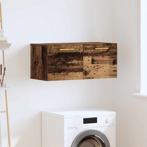 Meuble mural de rangement 2 portes en bois d’ingénierie aspect bois ancien 80 x 36,5 x 35 cm - PANGIVO (1/5)