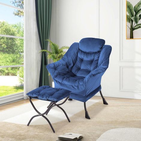 Loungesessel mit Ottomane, ergonomischer Lesesessel, klappbare Fußstütze, marineblau (1/5)