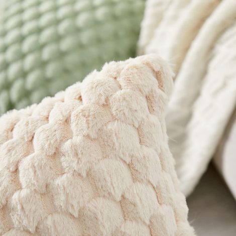 Set di 2 federe decorative in pelliccia sintetica stile Boho per divano letto, colore beige, dimensioni 45x45 cm - ALTRO (1/3)