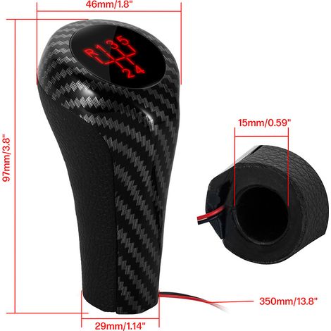 Convient pour le pommeau de levier de vitesse lumineux en fibre BMW, feu rouge pour les vitesses 5/6 avec câble, accessoire de pommeau de levier de vitesse, feu rouge pour transmission manuelle à 6 vi (1/4)