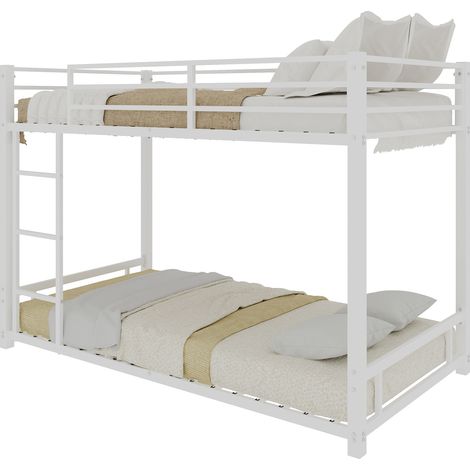 Lit superposé métallique 2 couchages, 90x190 cm, structure en acier robuste et stable, design anti-grincement, garde-corps de protection, sommier à ressorts non fourni. (1/5)