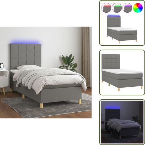 Sommier à lattes de lit et matelas et LED Gris foncé 90x190cm - Sommier Tapissier - Lit Plateforme - Lit Avec Rangement - Lit Design - Lit Moderne (1/5)