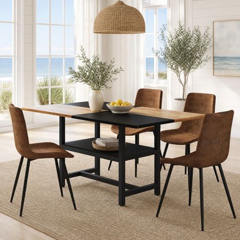 Ensemble table à manger 160 x 90 cm avec rangement et 4 chaises, marron et noir OKMYHOME (1/5)