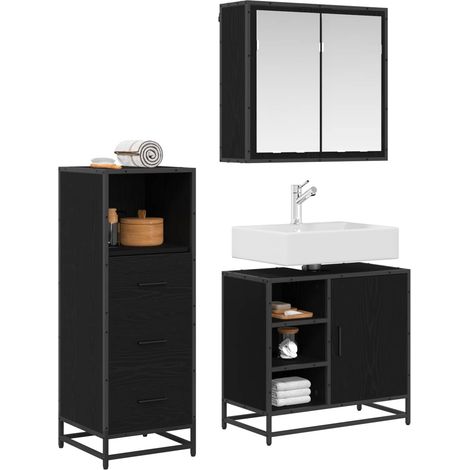 Maison Exclusive - Badezimmermöbel-Set 3 pcs Schwarz Eichen-Optik