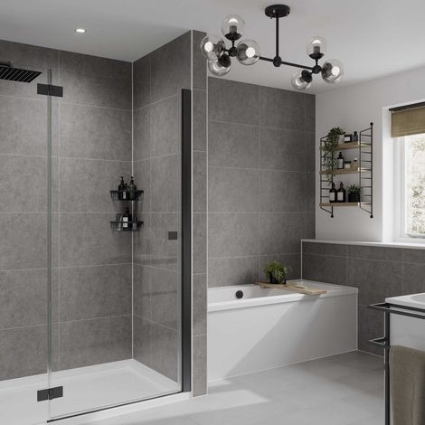 Multipanel Tile Effect Grey Mineral 2400mm x 598mm Hydro-Lock Tongue & Groove Bathroom Wall Panel (1/4)