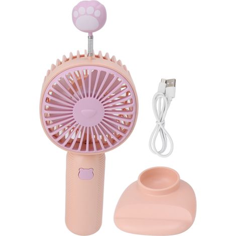 Mini ventilateur portable rechargeable USB avec socle, rose, pour bureau, extérieur et intérieur, main, compact, silencieux, sans fil. (1/5)