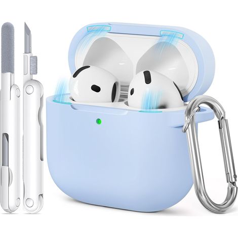 1 Coque Silicone pour AirPods 4, Protection Antichoc, Couvercle Magnétique, Kit Nettoyage, Porte-Clés, Charge Sans Fil (1/5)