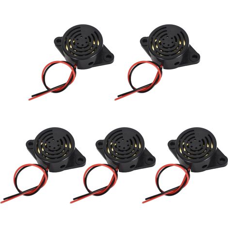 5 Stück elektronische Alarmsummer, DC 3–24 V, 85–95 dB, piezoelektrischer Alarmsummer, 12-V-Signalgeber mit 110-mm-Kabel für Computer, Drucker und Kopierer (1/5)