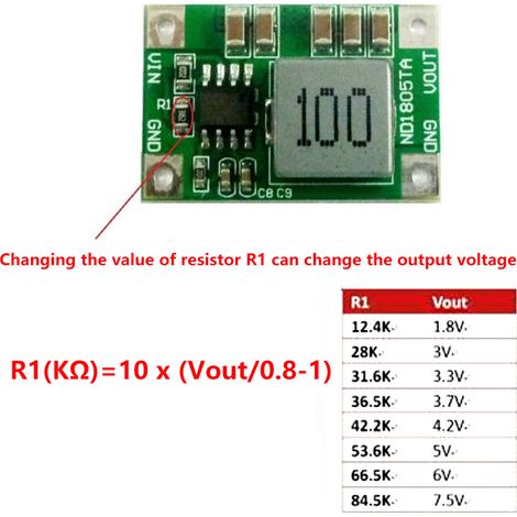 Module convertisseur de tension abaisseur ND1805TA 5A : alimentation moteur/LED 5-18 V vers 3/3,3 V/3,7 V/4,2 V/5 V/6 V (5-18 V vers 3,7 V) (1/5)