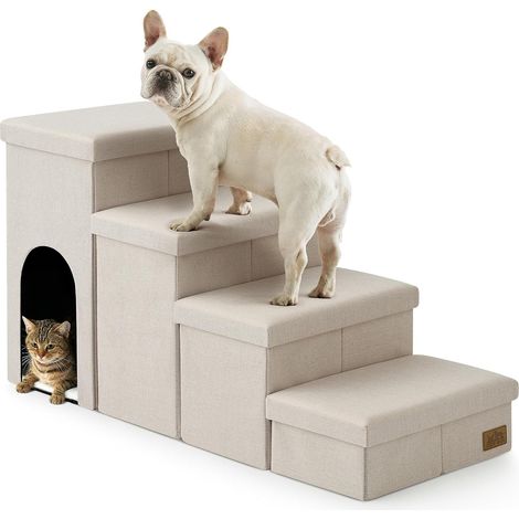 4 Escalier pour Chien, Pédale Pliable avec Rangement, Tissue Résistant, MDF, Canapé Lit (1/5)