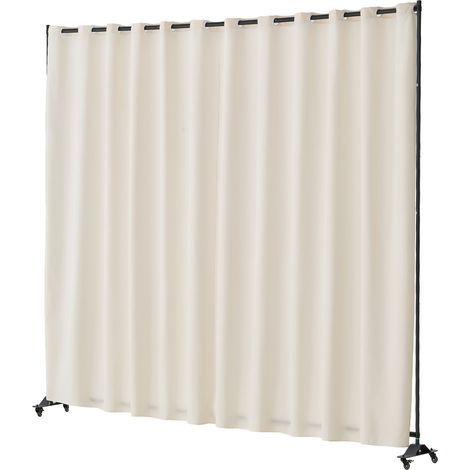 Paravent de séparation portable à roulettes, avec support pour rideau, cloison autoportante pour bureau, chambre, salle à manger, bureau, beige (1/5)