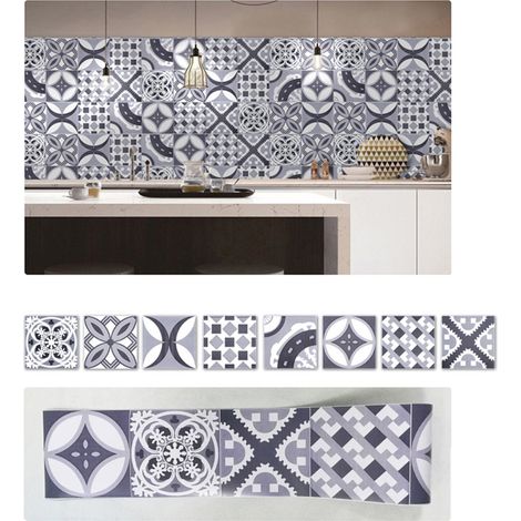 1 autocollant mural rétro effet carrelage, imperméable, en PVC, amovible, idéal pour décorer cuisine, salle de bain et protéger votre intérieur. (1/5)