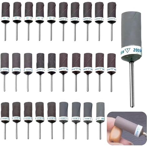 30 Pièces Tambours de Ponçage pour Outil Rotatif Dremel, Manchons avec Tige 3 mm (1/8"), Abrasifs 180 240 320 400 600 1000 1500 2000 Grains, et Polissage - (1/5)