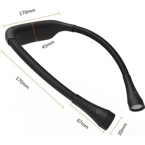 Lampe de lecture de cou (noire), lampe de lecture rechargeable pour le lit, - L (1/4)