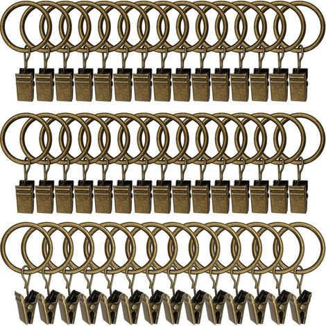 30 Pack Curtain Rings with Clip, Rustproof Stainless Steel Curtain Rings, Metal Curtain Hooks, Curtain Rod Ring for Shower Curtains and Window Curtains, Bronze (1/5)