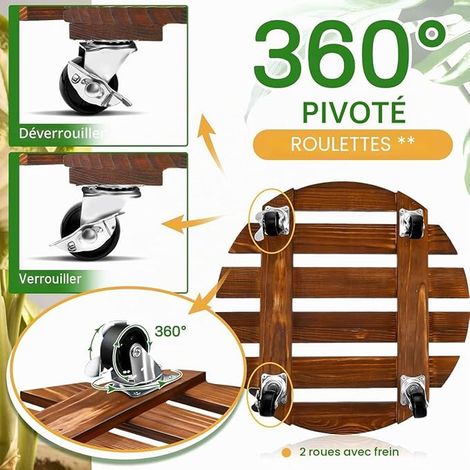 Supporto per Piante in Legno 30CM Piano Rotondo Carrello Mobile Portavasi con Ruote Metalliche Bloccabili per Vaso da Fiori (1/2)
