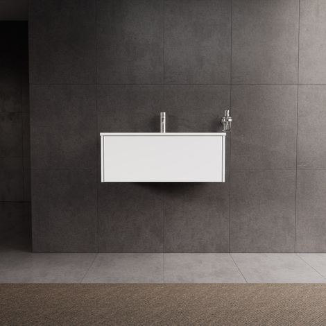 Inda - Badezimmerschrank 1 Schublade L.80 mit glänzendem Waschbecken / Glänzendes Weiß - diamante