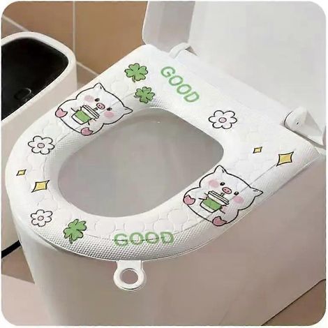 Housse de siège de toilette à motif mignon, en EVA épais, douce et résistante, avec motif dessin animé, pour salle de bain. (1/4)