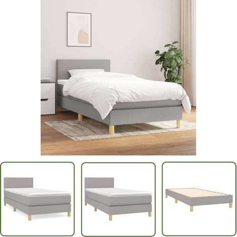 The Living Store Sommier à lattes de lit avec matelas Gris clair 90x200 cm Tissu - Lit Plateforme - Lit Tapissier - Lit Double - Literie - Matelas Ressorts Ensachés (1/5)